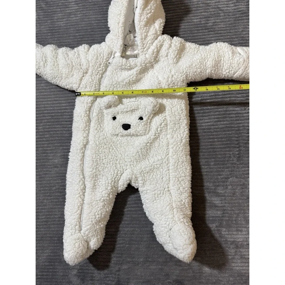 First Wish Baby Size 3-6m  Off-White Bear Hooded Bunting Snowsuit Sherpa Winter.